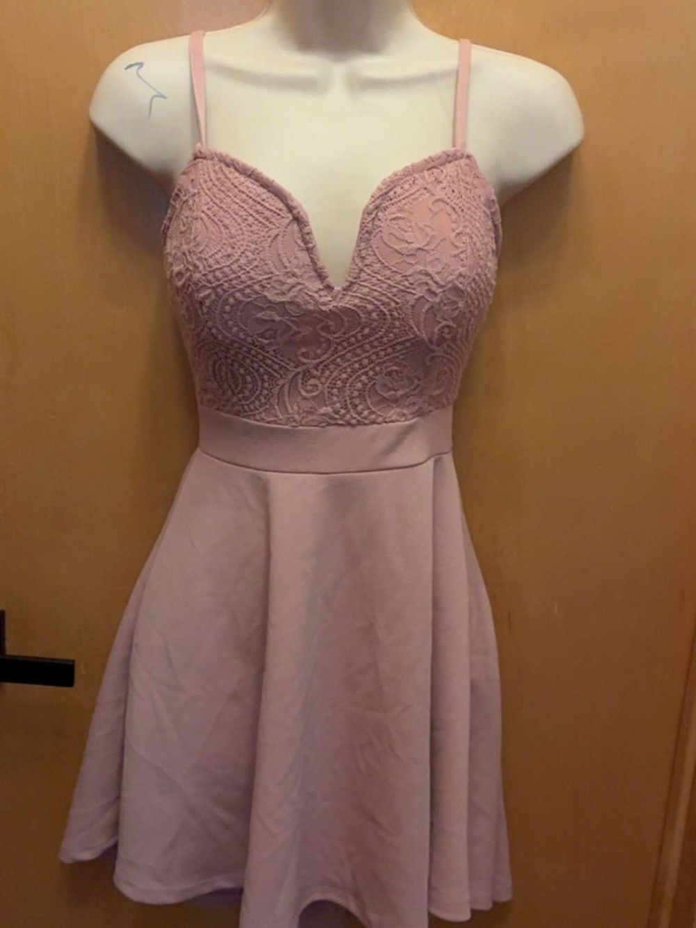 No Boundaries Spaghetti Strap Lace Bodice Dress in Blush Pink